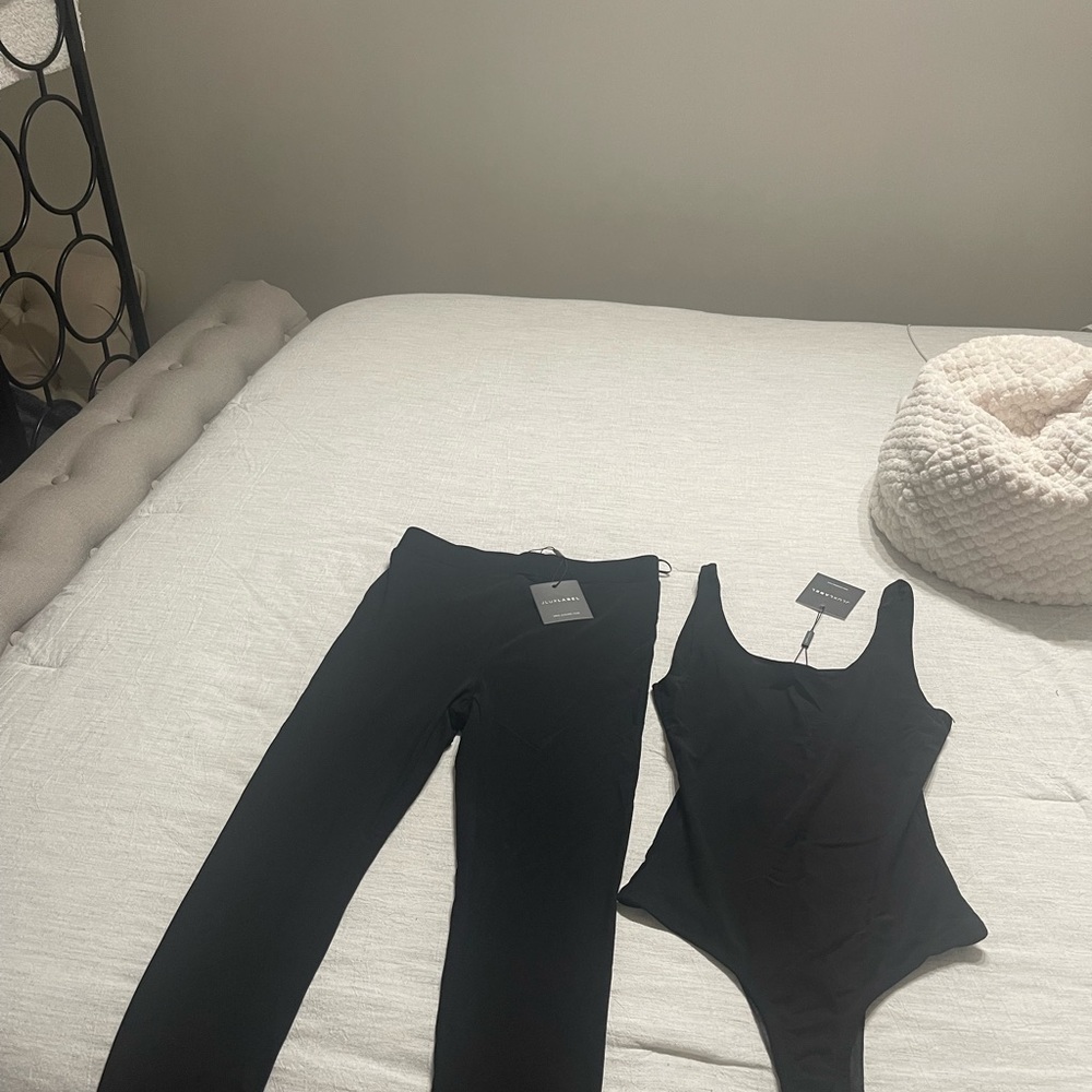 JLUXLABEL : Sheer body con two piece set in black .